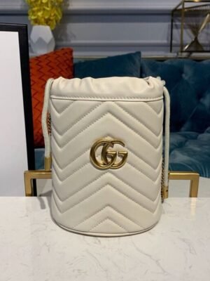gg Marmont Mini Bucket Bag White Matelass¨¦ Chevron For Women 6in/13cm gg 575163 DTDRT 9022