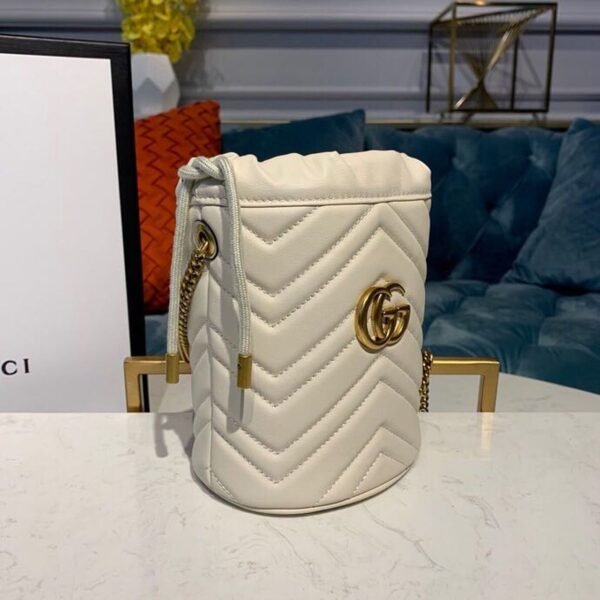 gg Marmont Mini Bucket Bag White Matelass¨¦ Chevron For Women 6in/13cm gg 575163 DTDRT 9022