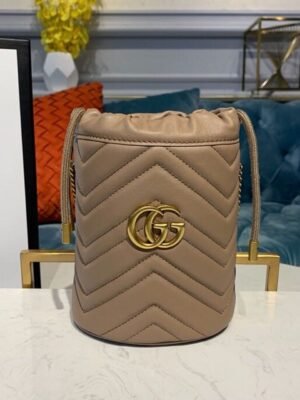 gg Marmont Mini Bucket Bag Beige Matelass¨¦ Chevron For Women 6in/13cm gg 575163