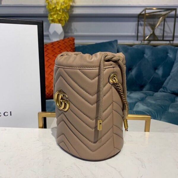 gg Marmont Mini Bucket Bag Beige Matelass¨¦ Chevron For Women 6in/13cm gg 575163