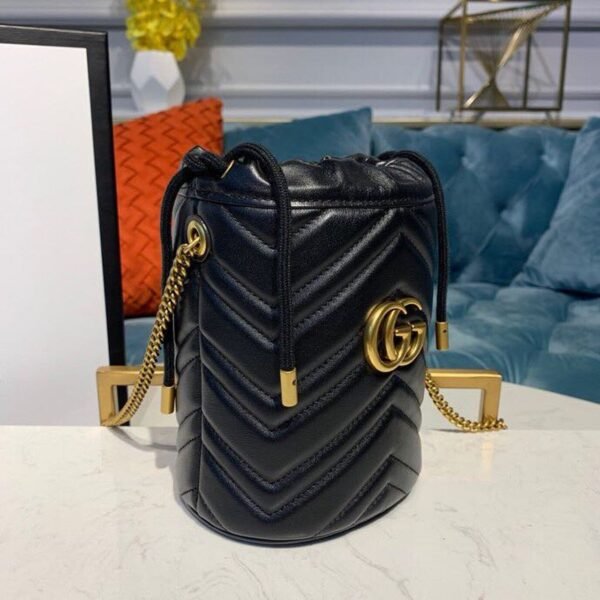 gg Marmont Mini Bucket Bag Black Matelass¨¦ Chevron For Women 6in/13cm gg 575163 575163 DTDRT 1000