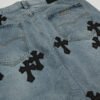CHROME HEARTS BLACK CROSS PATCH JORTS WASHED DENIM