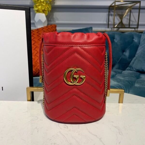 gg Marmont Mini Bucket Bag Hibiscus Red Matelass¨¦ Chevron For Women 6in/13cm gg 575163