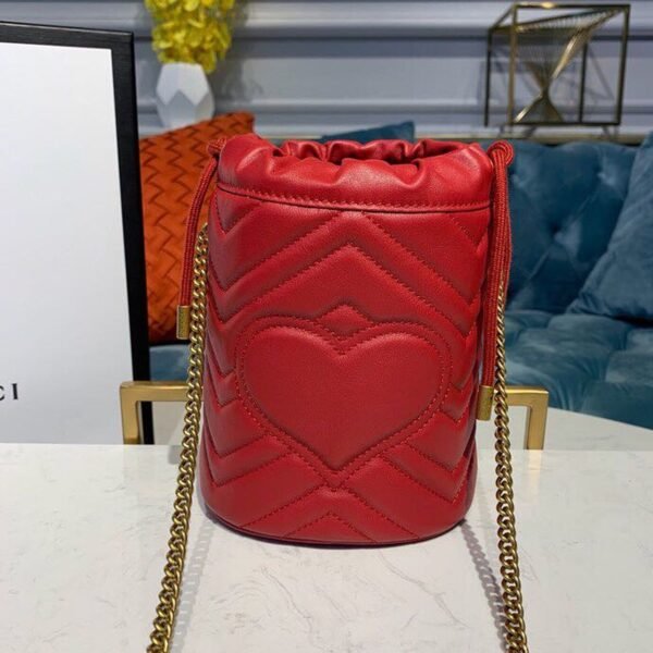 gg Marmont Mini Bucket Bag Hibiscus Red Matelass¨¦ Chevron For Women 6in/13cm gg 575163