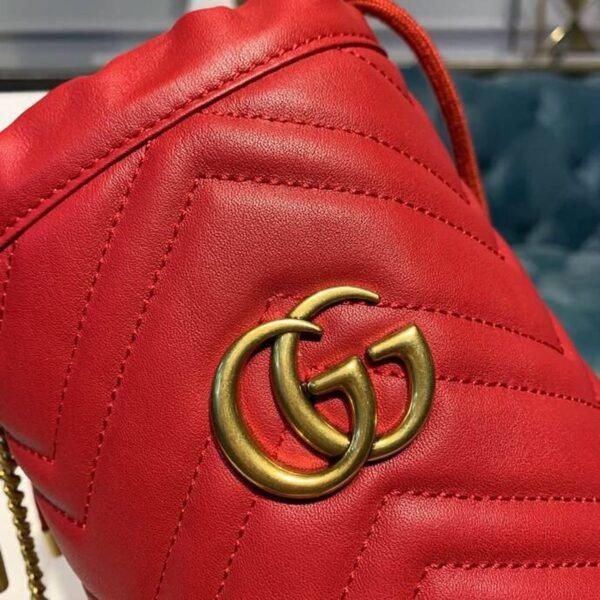 gg Marmont Mini Bucket Bag Hibiscus Red Matelass¨¦ Chevron For Women 6in/13cm gg 575163
