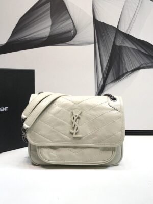 YSSL Niki Baby Chain Bag In Crinkled Vintage White For Women 8.2in/21cm YSL 6331600EN049207