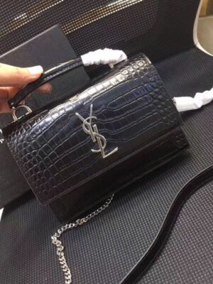 YSSL Sunset Chain Wallet ?In-Embossed Black For Women 8.2in/21cm YSL