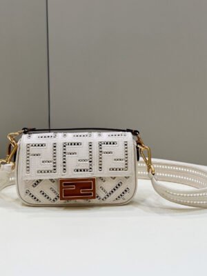 FI Baguette White with Embroidery Small Bag For Woman 21cm/8in