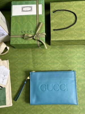 gg Clutch With gg Logo Blue For Men 12in/31cm  gg