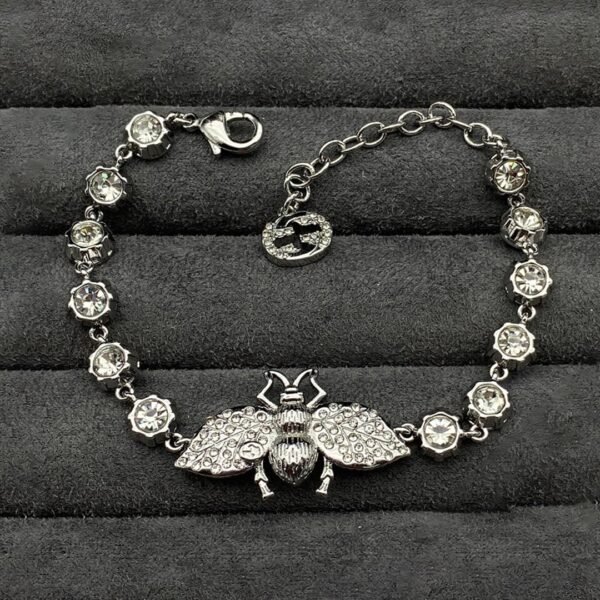 Double G Interlocking G Bee Crystals Bracelet