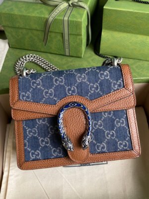 gg Dionysus Mini Bag Dark Blue And Ivory Eco Washed Organic gg Jacquard Denim Brown For Women 7.5in/19cm gg 421970 2KQFN 4483