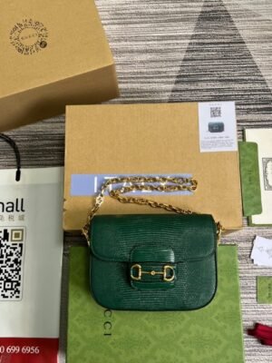 gg Horsebit 1955 Lizard Mini Bag Green For Women, Women’s Bags 8in/20cm gg? ?675801 LUZ0G 3154