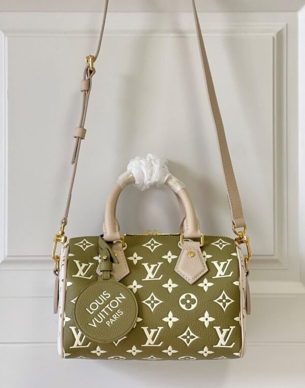 LV Speedy Bandouli¨¨re 20 Monogram Empreinte Khaki Green/Beige/Cream For Women, WoHandbags 8.1in/21cm LV M46118