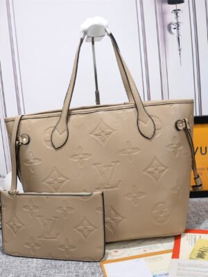 LV Neverfull MM Tote Bag Monogram Empreinte Tourterelle Gray For Women,  Shoulder Bags 12.2in/31cm LV M45686
