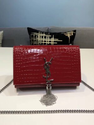 YSSL Kate Small Chain Bag With Tassel In Embossed Burgundy For Women 7.8in/20cm YSL?