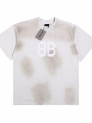 BALENCIAGA DISTRESSED LOGO T-SHIRT WHITE GREY