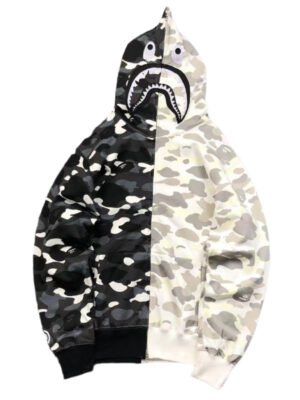 BAPE CITY CAMO HALF SHARK FULL ZIP HOODIE WHITE/BLACK
