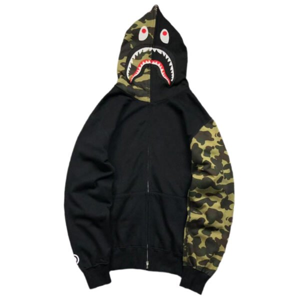 BAPE GREEN CAMO FULL ZIP HOODIE BLACK