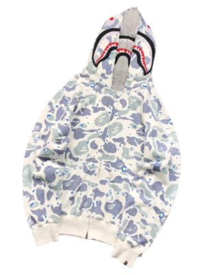 BAPE SPACE CAMO DOUBLE SHARK FULL ZIP HOODIE WHITE