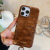 Alligator Print Celine iPhone Case With Card Holder And Strap Brown -EYP241415