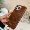 Alligator Print Celine iPhone Case With Card Holder And Strap Brown -EYP241415