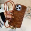 Alligator Print Celine iPhone Case With Card Holder And Strap Brown -EYP241415