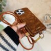 Alligator Print Celine iPhone Case With Card Holder And Strap Brown -EYP241415