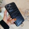 Alligator Print Celine iPhone Case With Card Holder And Strap Blcak -EYP241415