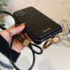 Alligator Print Celine iPhone Case With Card Holder And Strap Blcak -EYP241415