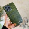Alligator Print Celine iPhone Case With Card Holder And Strap Green -EYP241415