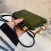 Alligator Print Celine iPhone Case With Card Holder And Strap Green -EYP241415