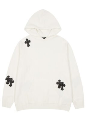 CHROME HEARTS BLACK CROSS PATCH HOODIE WHITE