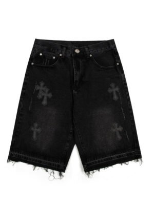 CHROME HEARTS BLACK CROSS PATCH JORTS BLACK