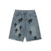 CHROME HEARTS BLACK CROSS PATCH JORTS WASHED DENIM