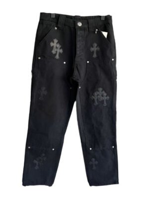 CHROME HEARTS BLACK DOUBLE KNEE CARPENTER JEANS