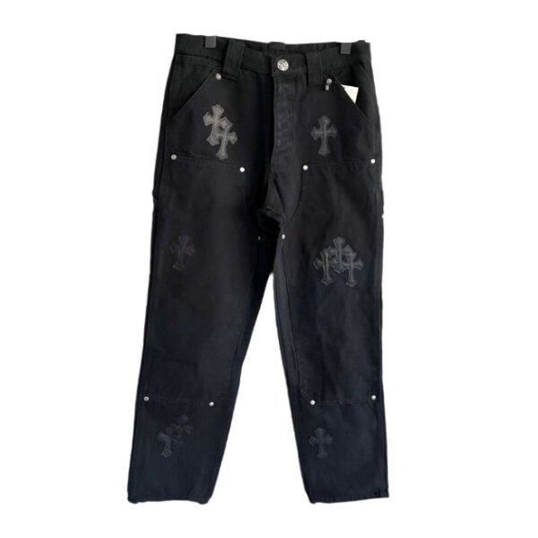 CHROME HEARTS BLACK DOUBLE KNEE CARPENTER JEANS
