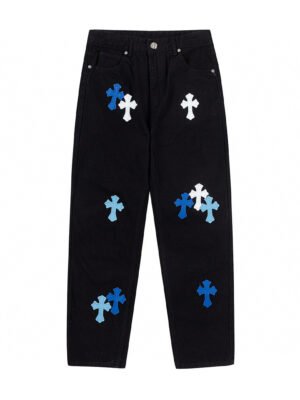 CHROME HEARTS BLUE CROSS PATCH JEANS BLACK