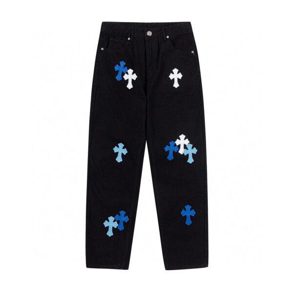 CHROME HEARTS BLUE CROSS PATCH JEANS BLACK