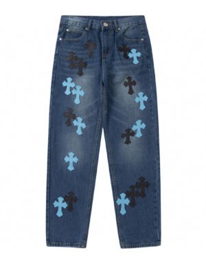 CHROME HEARTS BLUE CROSS PATCH JEANS DENIM