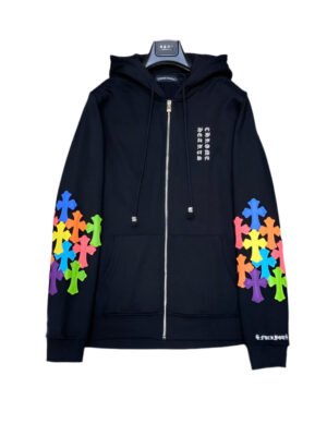 CHROME HEARTS MULTICOLOR CROSS PATCH ZIPPER HOODIE BLACK