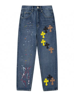 CHROME HEARTS PAINT DRIP CROSS PATCH JEANS DENIM