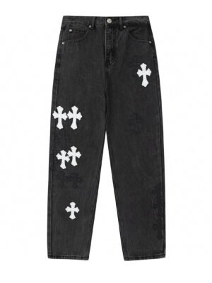 CHROME HEARTS WHITE CROSS PATCH JEANS BLACK
