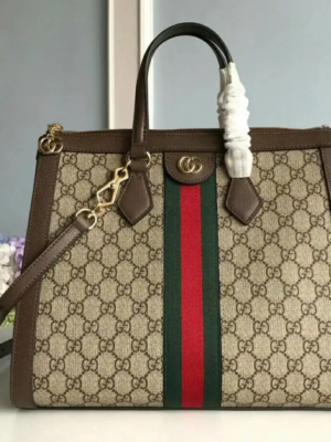 gg Ophidia gg Medium Tote Bag Beige/Ebony gg Supreme Canvas With Brown For Women 13in/33cm gg 524537 K05NB 8745