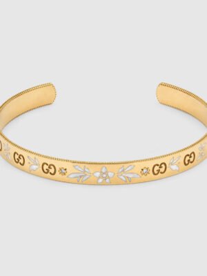 18K Double G Icon Blossom Enamel Bangle Bracelet
