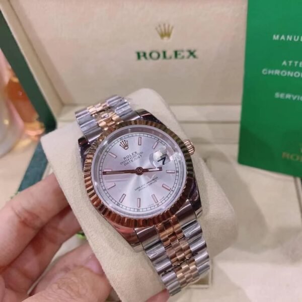 ROLEX OYSTER PERPETUAL DATEJUST WHITE DIAL WITH SILVER AND EVEROSE GOLD STRAP 36MM 126231 0017