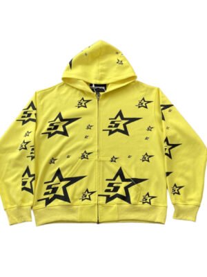 SP5DER DOUBLE LAYER 5 STAR ZIP HOODIE YELLOW