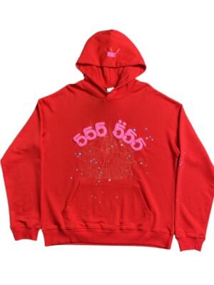 SP5DER WORLDWIDE RED ANGEL NUMBER 555 HOODIE RED