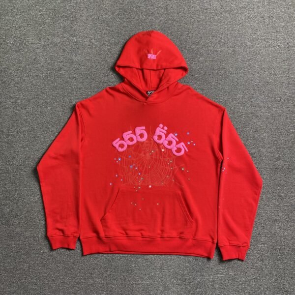 SP5DER WORLDWIDE RED ANGEL NUMBER 555 HOODIE RED