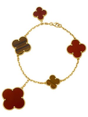 18K Lucky Carnelian and Tigers Eye Alhambra Bracelet