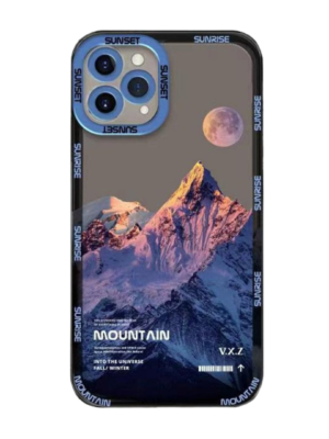 Blue Snowy Mountain Moon iPhone Case